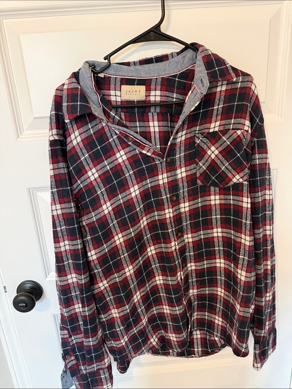 Jachs Men’s Red, Black and White Plaid Button-Down Shirt